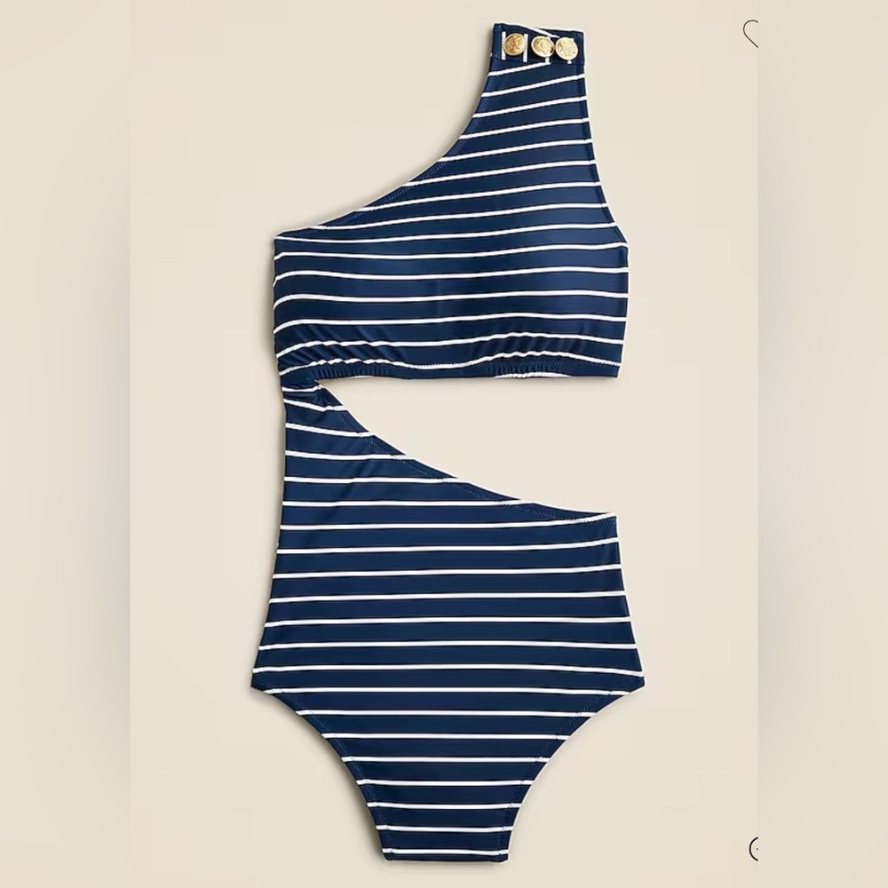 J. Crew Cutout one-piece full-coverage swimsuit with buttons in navy stripe
